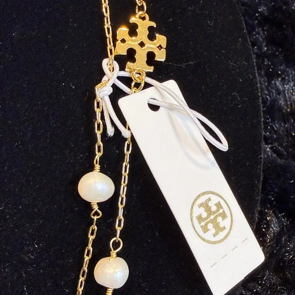 Tory Burch Gold and Pearl Necklace 22in drop - Picture 2 of 4